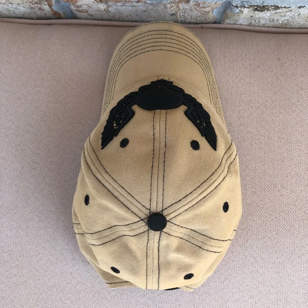Aerial Tan Black Bold‎ Skull With Wings Adjustable Baseball Hat Cap_7